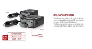 INVERSOR DE POTENCIA VEICULAR MULTILASER 150W/110VA USB AU900